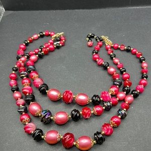Vintage Japan pink beaded necklace